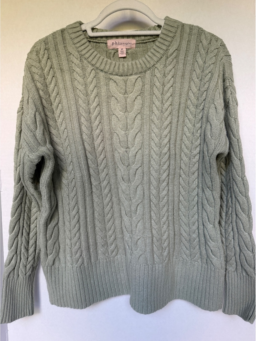 Sage Green Cable Knit Sweater | Preppy Cozy Crewneck
